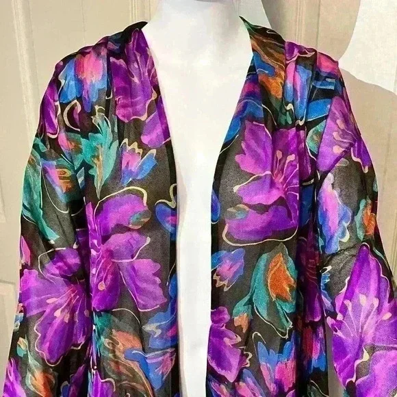 Oscar de la Renta Womens Medium Swimwear Swim Cover Up Sheer Psychedelic Vintage